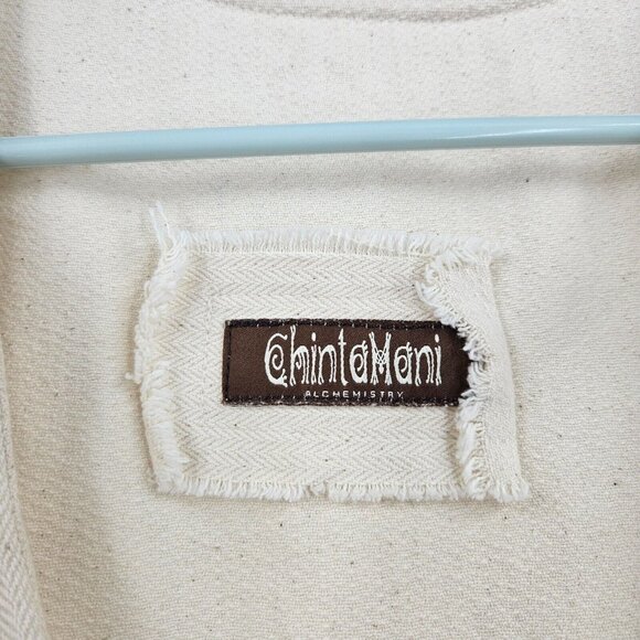 Chintamani Alchemistry Dress Cream Deep V-neck Fringe Sleeveless Mini Boho Sz L - Picture 4 of 10